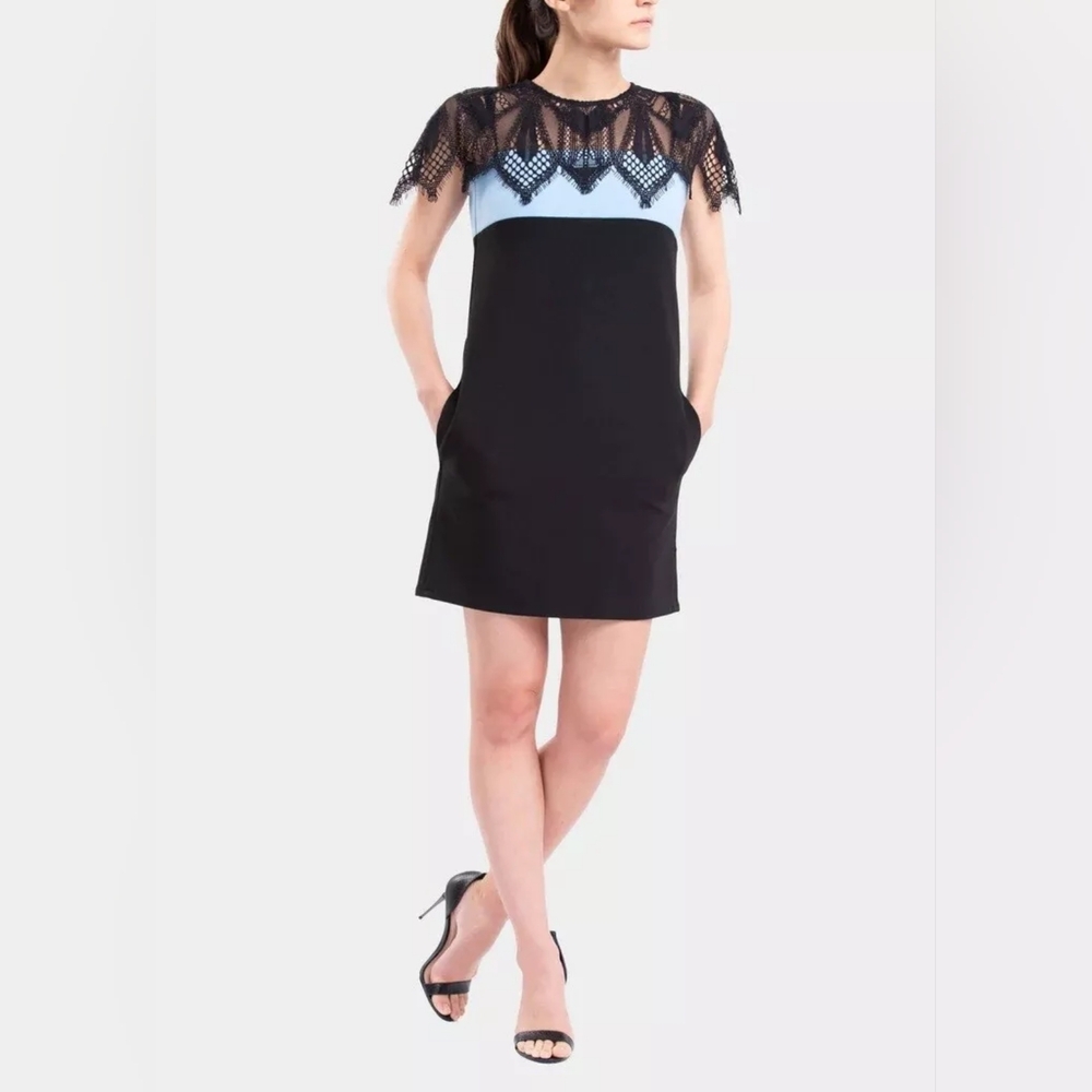 Maje Rocaille Lace-Paneled Two-Tone Mini Dress Size 2